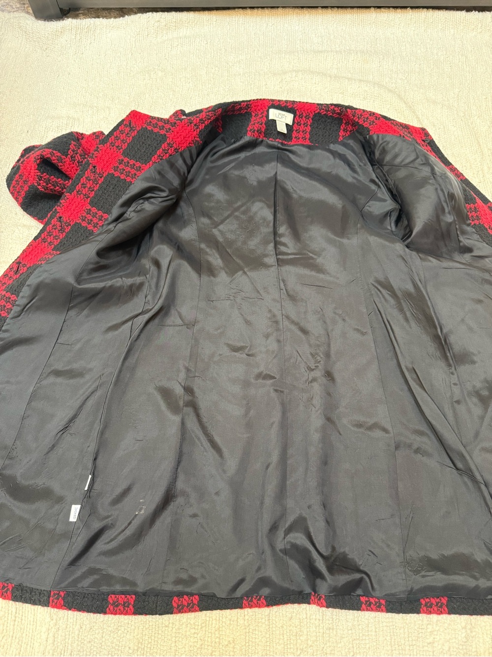 Ann Taylor LOFT Red And Black Plaid Coat Lined Flared Sleeves Size 6 - Picture 8 of 9